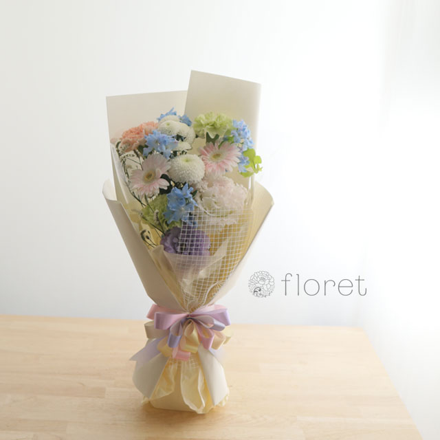 優しいパステルカラーのお供え花束　サンプル画像B